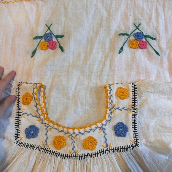 1960s Hippie Hand embroidered crochet edge polycotton Prairie scandinavian maxi - Picture 10 of 14